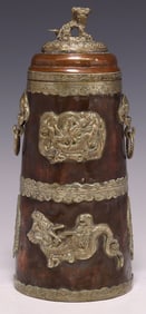SINO-TIBETAN METAL-MOUNTED COPPER COVERED 'DRAGON' JAR