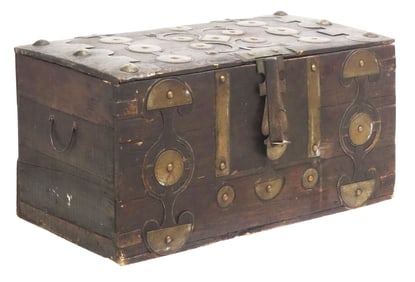 TUAREG METAL-MOUNTED WOOD CHEST STORAGE TRUNK
