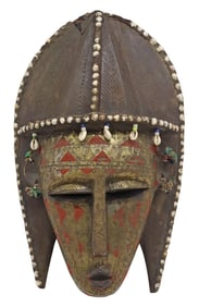AFRICAN CARVED & METAL MOUNTED MARKA MASK