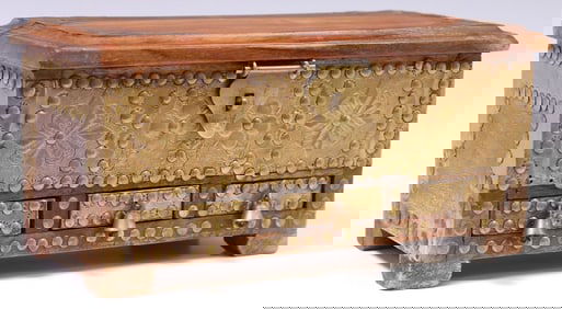 MINIATURE BRASS-MOUNTED TEAK KASHA ZANZIBAR CHEST