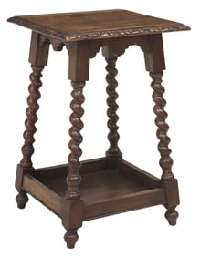 ENGLISH CARVED OAK BARLEY TWIST LAMP TABLE