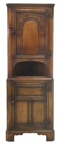 ENGLISH CARVED OAK CORNER CUPBOARD