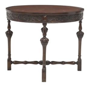 ENGLISH CARVED OAK DEMILUNE FLIP-TOP TABLE