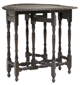 ENGLISH CARVED & EBONIZED DROP-LEAF GATELEG SIDE TABLE