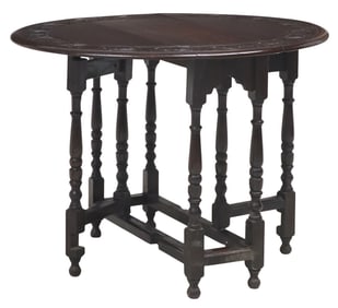 ENGLISH CARVED OAK DROP-LEAF GATELEG TABLE