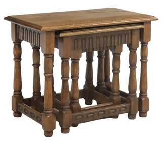 (3) ENGLISH CARVED OAK RECTANGULAR NESTING TABLES