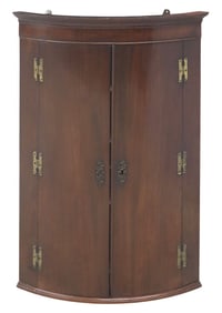 ENGLISH GEORGE III MAHOGANY HANGING BOWFRONT CORNER CUPBOARD