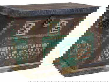 ENGLISH PAINT-DECORATED STOREFRONT FACADE STORAGE TRUNK
