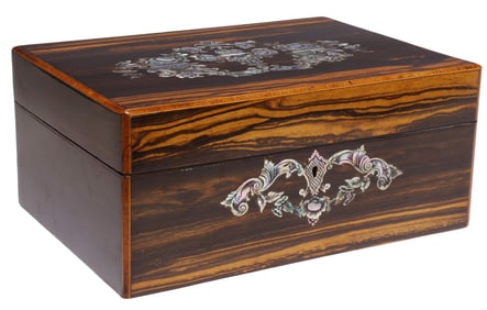 VICTORIAN MOTHER-OF-PEARL-INLAID COROMANDEL SEWING WORK BOX