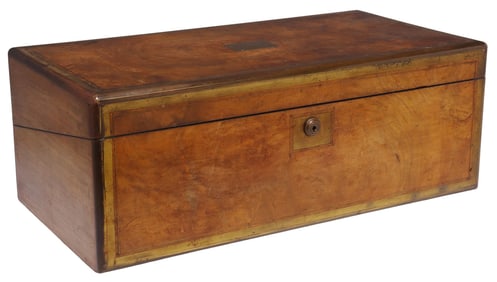 ENGLISH BRASS-INLAID WALNUT TRAVEL DESK WRITING SLOPE