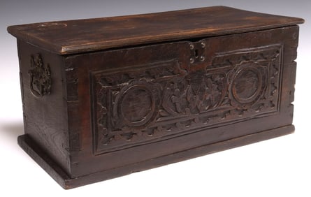 ENGLISH CARVED & DOVETAILED OAK TABLE BOX