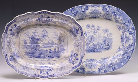 (2) ENGLISH STAFFORDSHIRE BLUE & WHITE IRONSTONE PLATTERS
