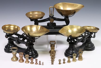 (3) ENGLISH LIBRA & LIBRASCO CAST IRON KITCHEN SCALES W/ WEIGHTS