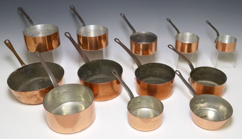 (12) FRENCH GRADUATED COPPER SAUCEPANS, ASSEMBLED SETS