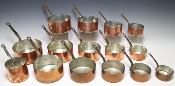 (15) FRENCH GRADUATED COPPER SAUCEPANS, LES CUIVRES FAUCOGNEY & OTHER