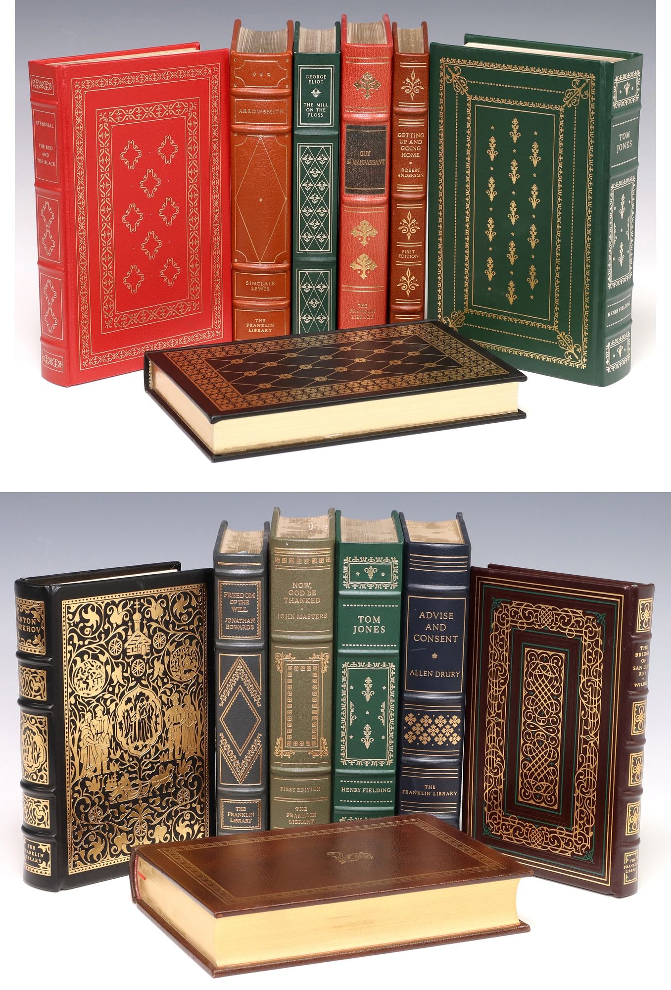 (14) FRANKLIN LEATHER-BOUND LIBRARY SHELF BOOKS: (lot of 14) Books: on the subject of classic literature, all with leather bindings, gilt page ends, raised spine bands, gilt cover details, published by The Franklin Library, Franklin Center, Pennsylv