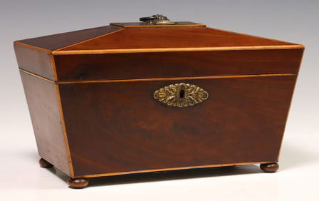 ENGLISH REGENCY PERIOD INLAID SARCOPHAGUS-FORM TEA CADDY