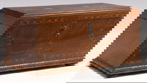 ENGLISH TUNBRIDGE WARE INLAID MAHOGANY TABLE BOX