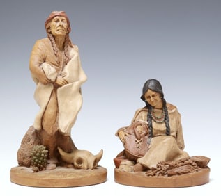 (2) TOM CLARK (1928-2022) CAST RESIN NATIVE AMERICAN SCULPTURES