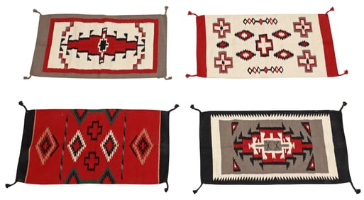 (4)  SMALL SOUTHWEST WOVEN GEOMETRIC PATTERN SCATTER RUGS