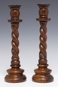 (2) ENGLISH CARVED BARLEY TWIST CANDLESTICKS