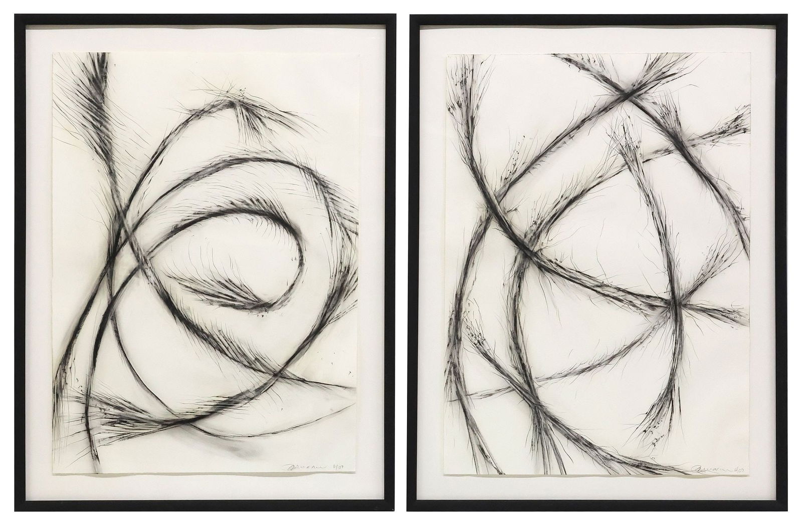 (2) RICK MAXWELL (TX, 20TH C.) ABSTRACT CHARCOAL DRAWINGS, 40" X 29.25" (1 of 6)
