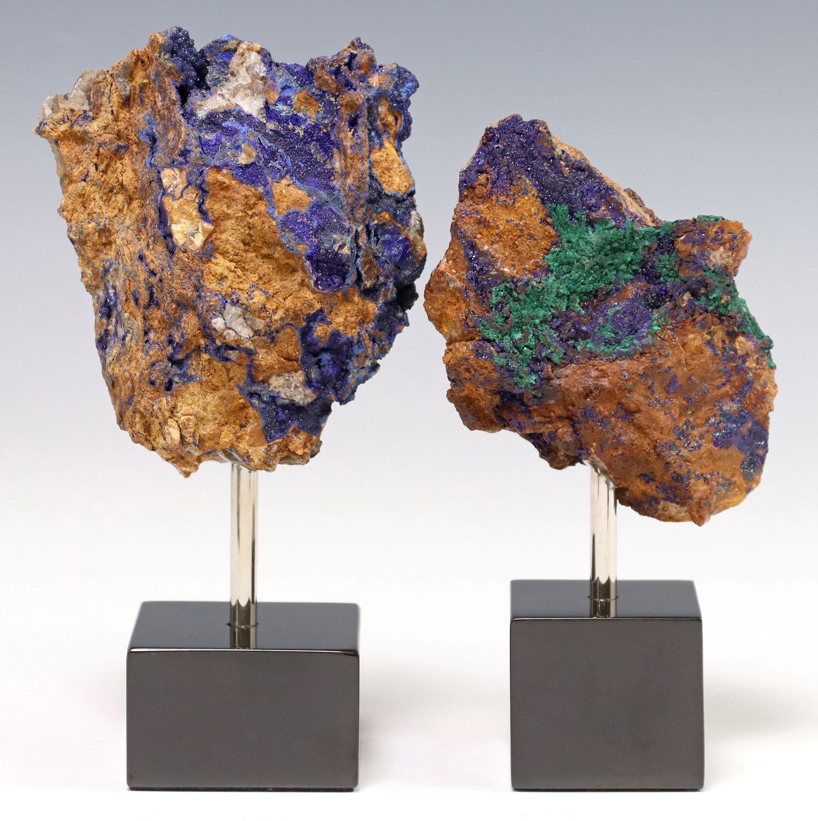 (2) GEOLOGICAL AZURITE SPECIMENS ON BLACK MARBLE BASES (1 of 4)
