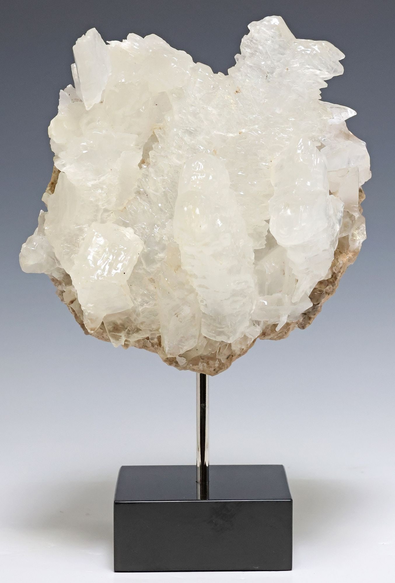 LARGE GEOLOGICAL FISHTAIL SELENITE SPECIMEN ON BLACK MARBLE BASE (1 of 4)