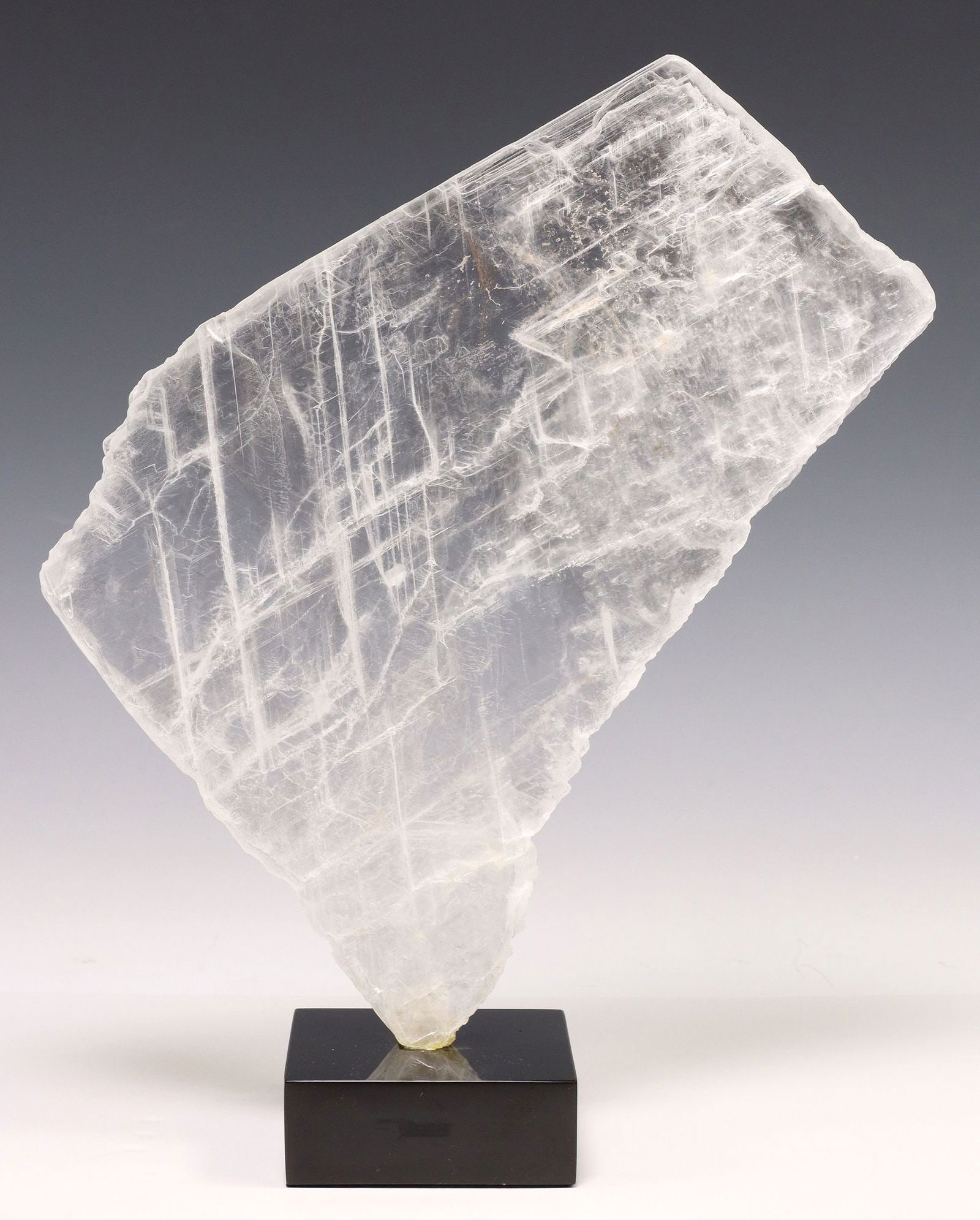 GEOLOGICAL WINDOWPANE SELENITE SPECIMEN ON BLACK MARBLE BASE (1 of 3)