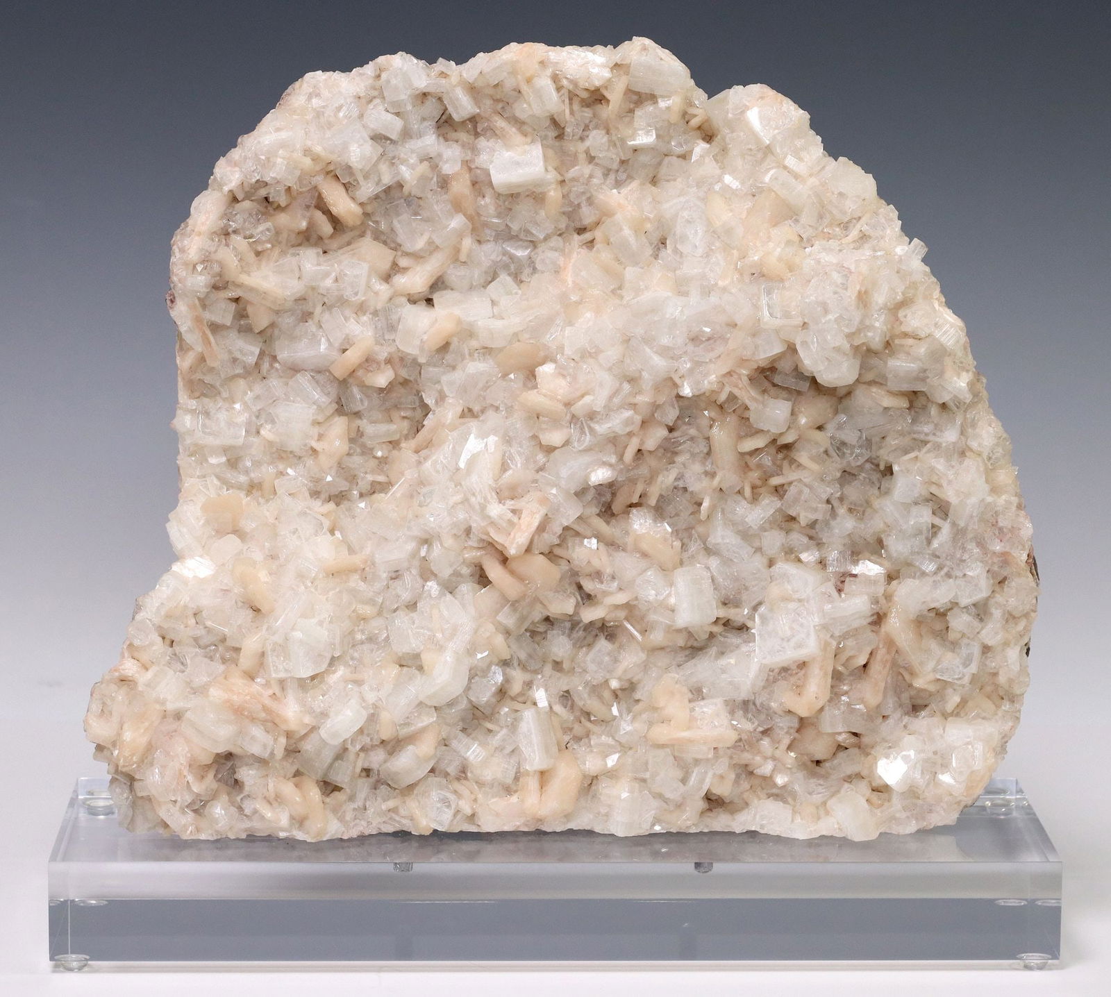 GEOLOGICAL APOPHYLLITE CLUSTER SPECIMEN ON CLEAR ACRYLIC BASE (1 of 3)