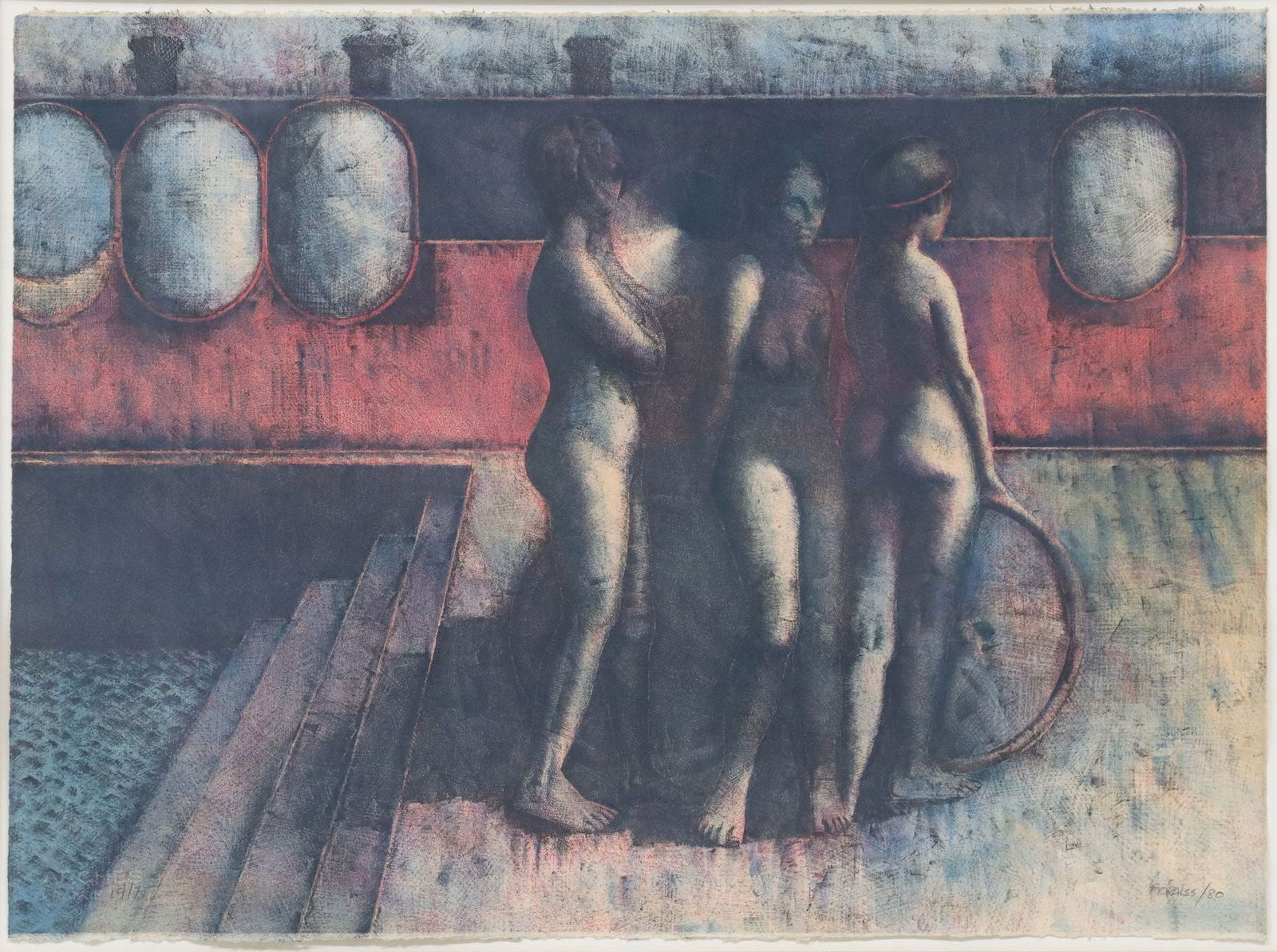 ARMANDO MORALES (1927-2011) LITHOGRAPH 'DESPEDIDA': Framed lithograph in colors on paper, "Despedida" (Farewell), signed lower right Morales (Armando Morales, Nicaraguan, 1927-2011), dated [19]80, numbered 19/ 75, embossed stamp for Fox Graph