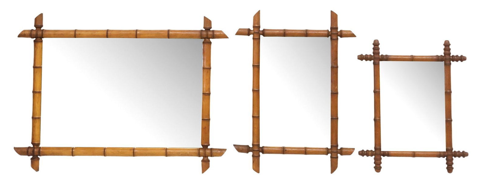 (3) FRENCH TURNED WOOD FAUX BAMBOO WALL MIRRORS (1 of 3)