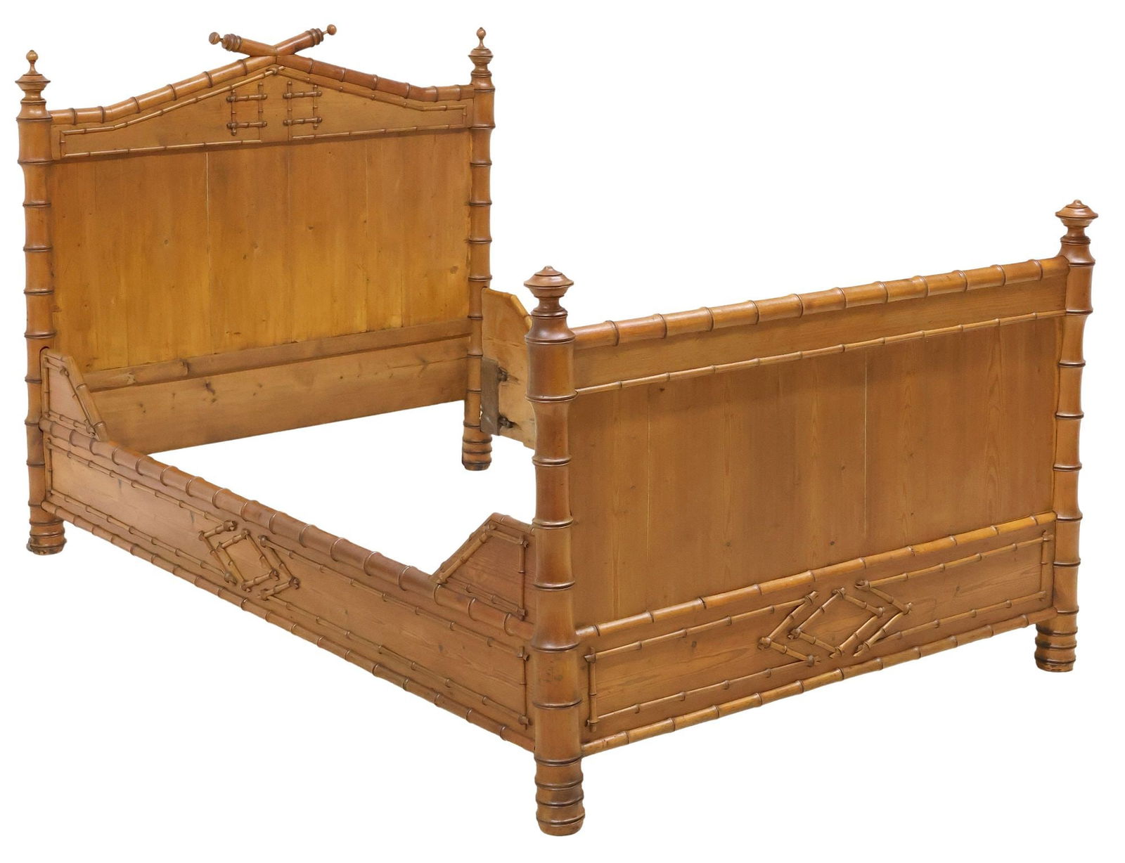 FRENCH PINE & TURNED FAUX BAMBOO BED (1 of 2)