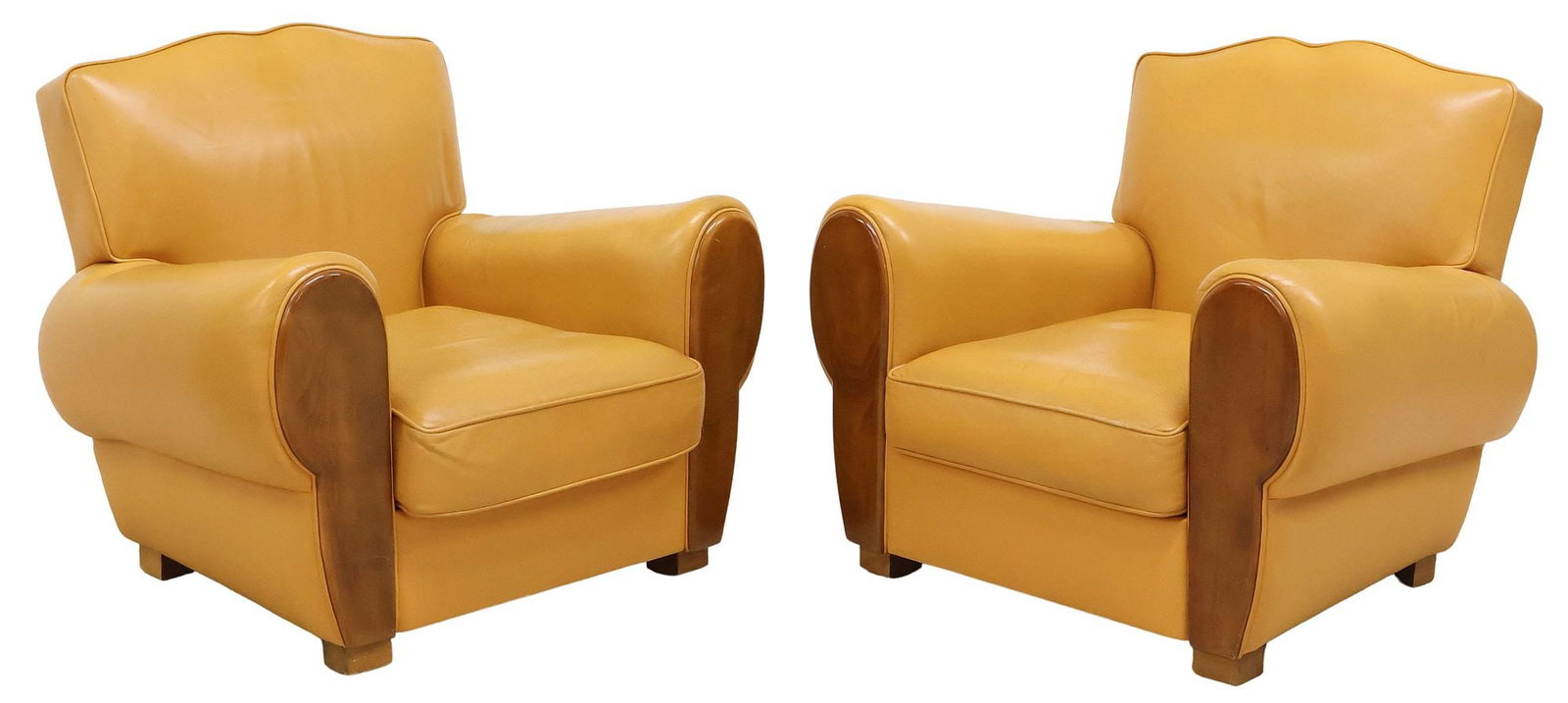 (2) FRENCH ART DECO STYLE TAN LEATHER CLUB CHAIRS (1 of 5)