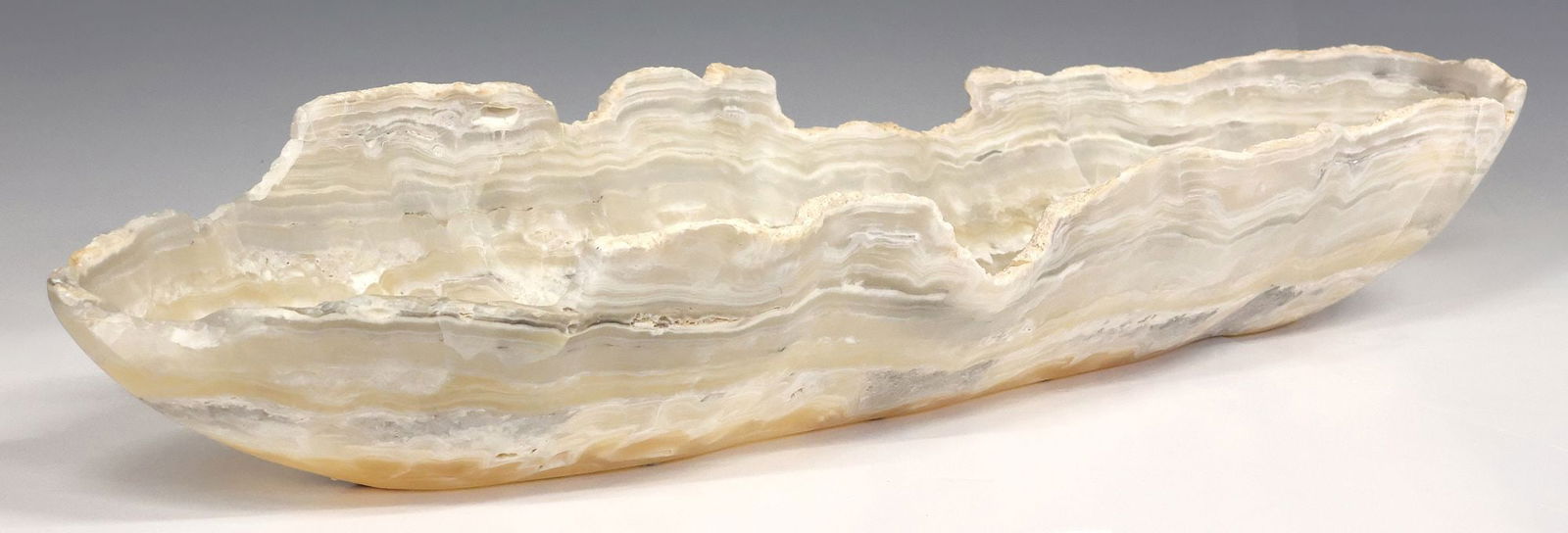 LARGE GEOLOGICAL NATURAL EDGE ELONGATED ONYX BOWL, 35.5"L (1 of 4)