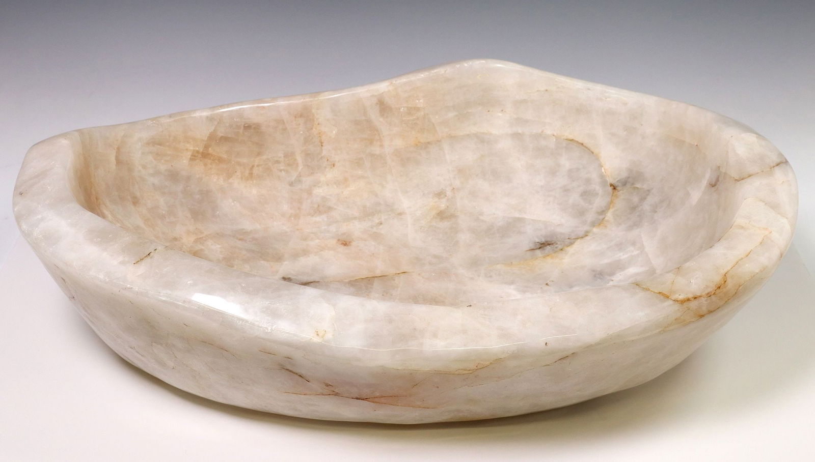 LARGE GEOLOGICAL POLISHED QUARTZ CRYSTAL BOWL, 25" X 15.5" (1 of 4)