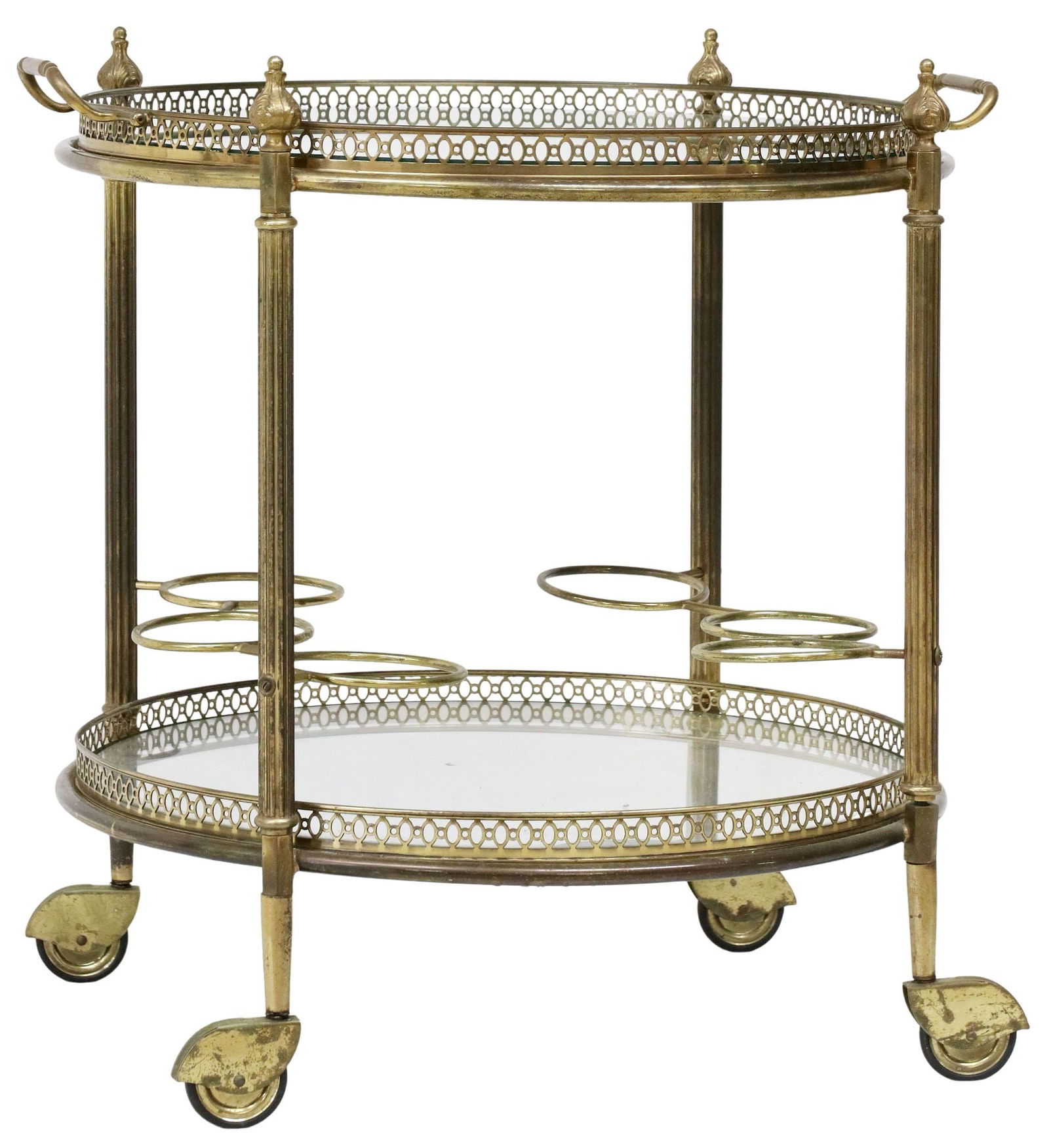 CIRCULAR TWO-TIER MIRRORED TRAY TOP BRASS BAR CART / SERVICE TROLLEY (1 of 4)