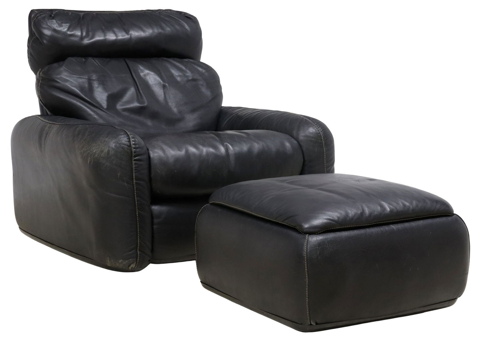 BUSNELLI BLACK LEATHER 'PIUMOTTO' ARMCHAIR & OTTOMAN (1 of 8)