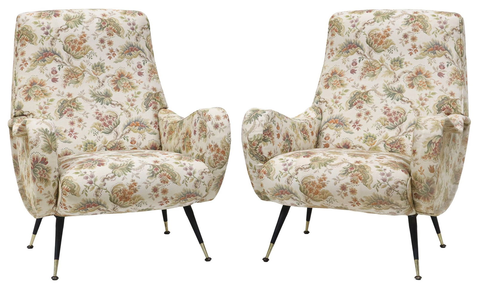 (2) ITALIAN MID-CENTURY MODERN FLORAL UPHOLSTERED LOUNGE CHAIRS (1 of 3)