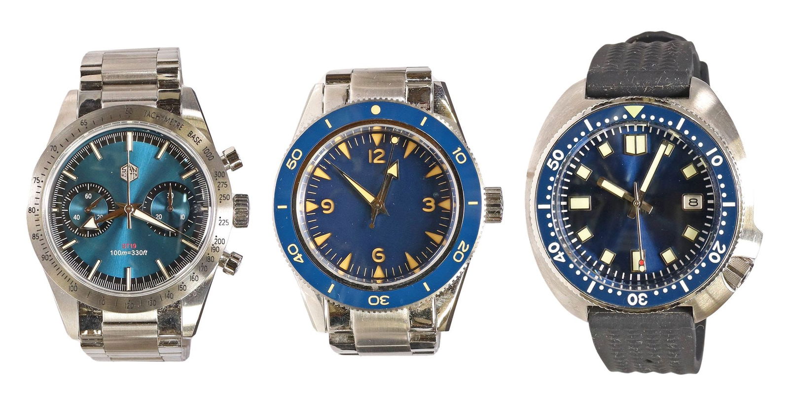 (3) GENTS SAN MARTIN STAINLESS AUTOMATIC WATCHES, 1 MANUAL CHRONOGRAPH (1 of 9)