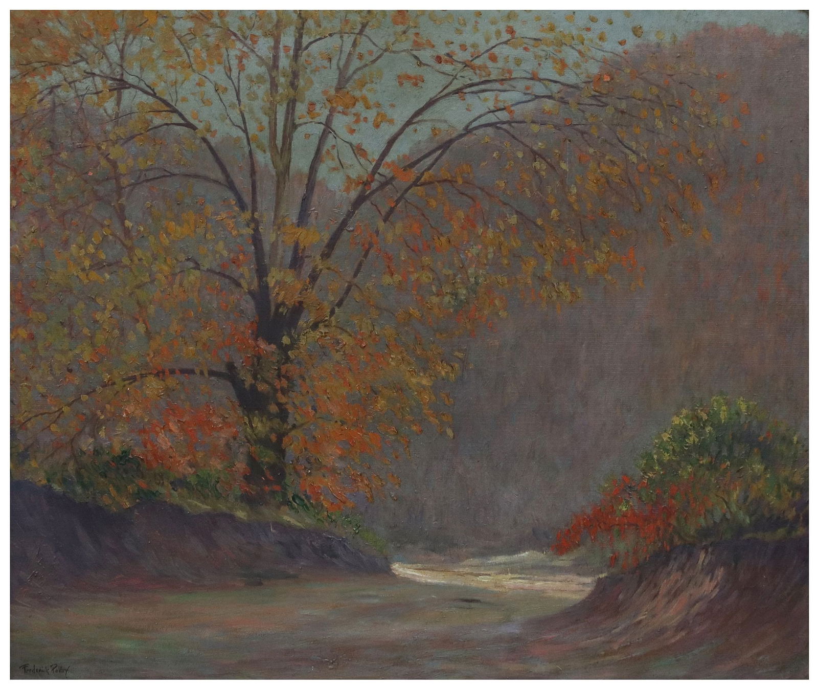 FREDERICK POLLEY (1875-1957) OIL ON CANVAS PAINTING FALL LANDSCAPE (1 of 4)