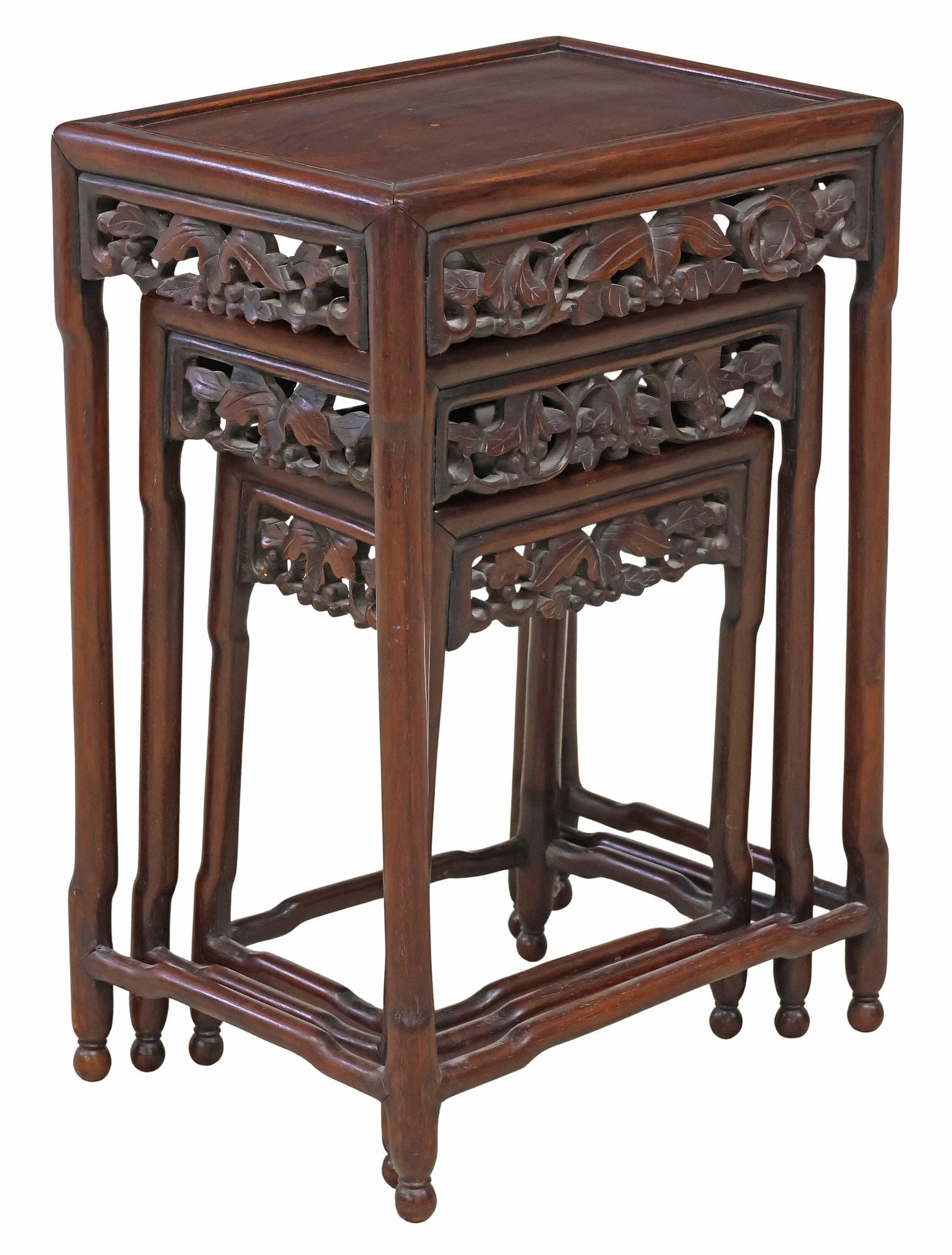 (3) CHINESE CARVED HARDWOOD NESTING TABLES (1 of 5)