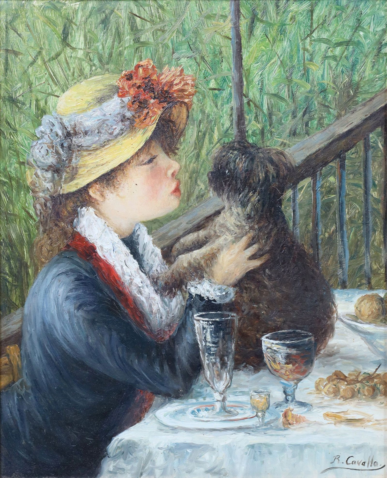 RONALD CAVALLA (BRITISH, B.1940) PAINTING AFTER RENOIR, FEMALE PORTRAIT WITH DOG (1 of 4)