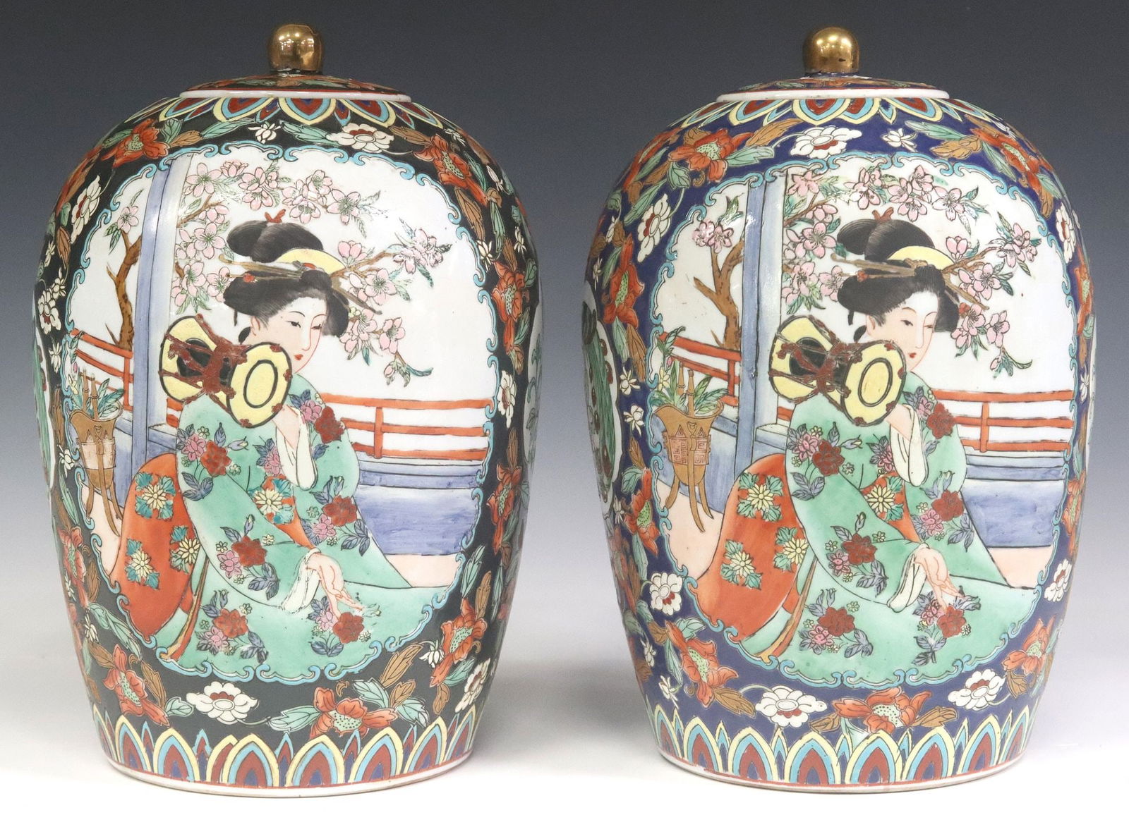 (2) CHINESE ENAMELED PORCELAIN COVERED MELON JARS (1 of 6)