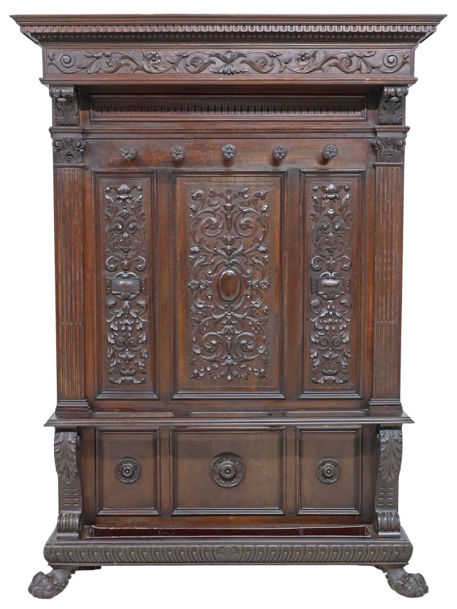 ITALIAN RENAISSANCE REVIVAL CARVED WALNUT HALL TREE (1 of 4)
