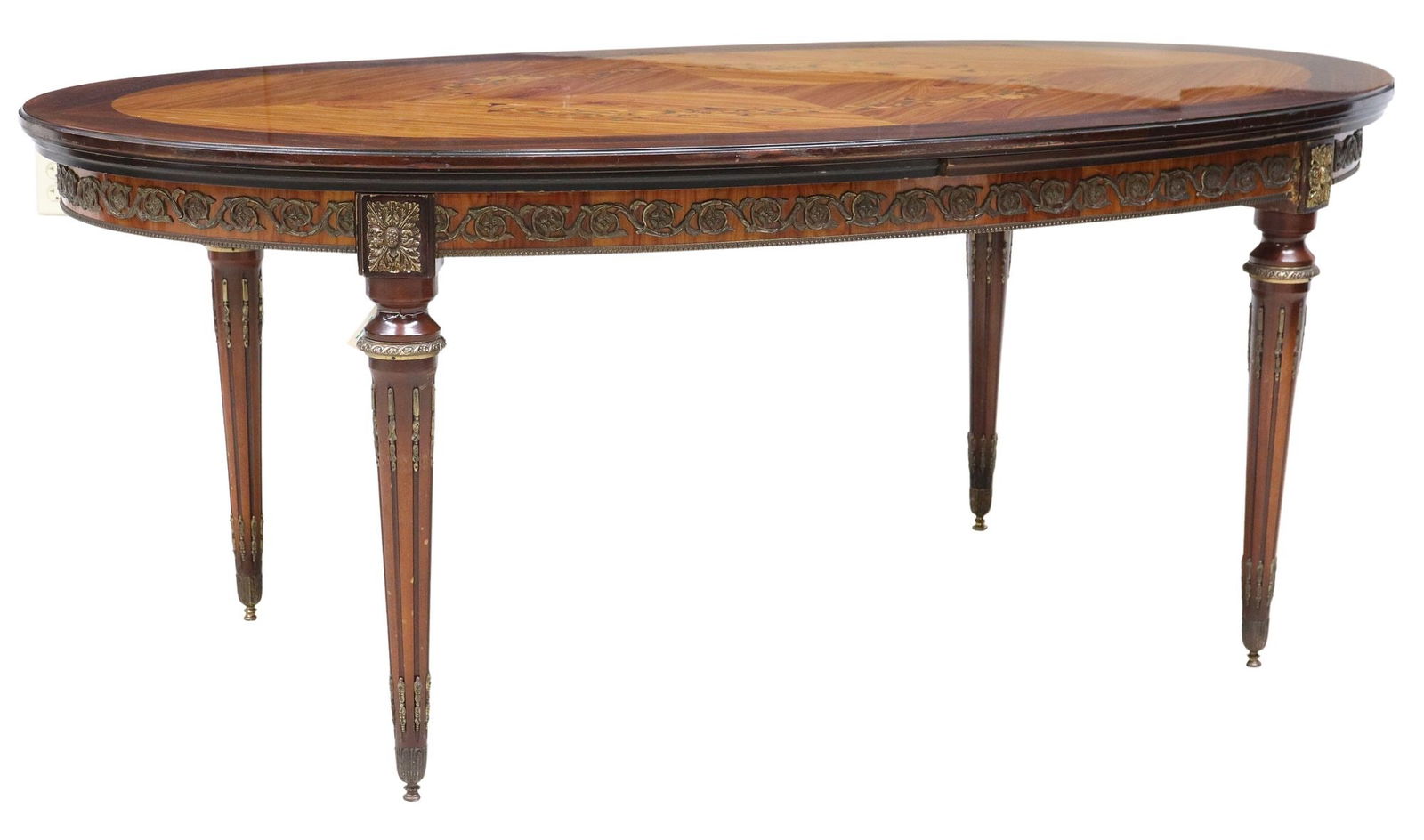 FRENCH LOUIS XVI STYLE LAQUERED MARQUETRY EXTENSION TABLE (1 of 6)