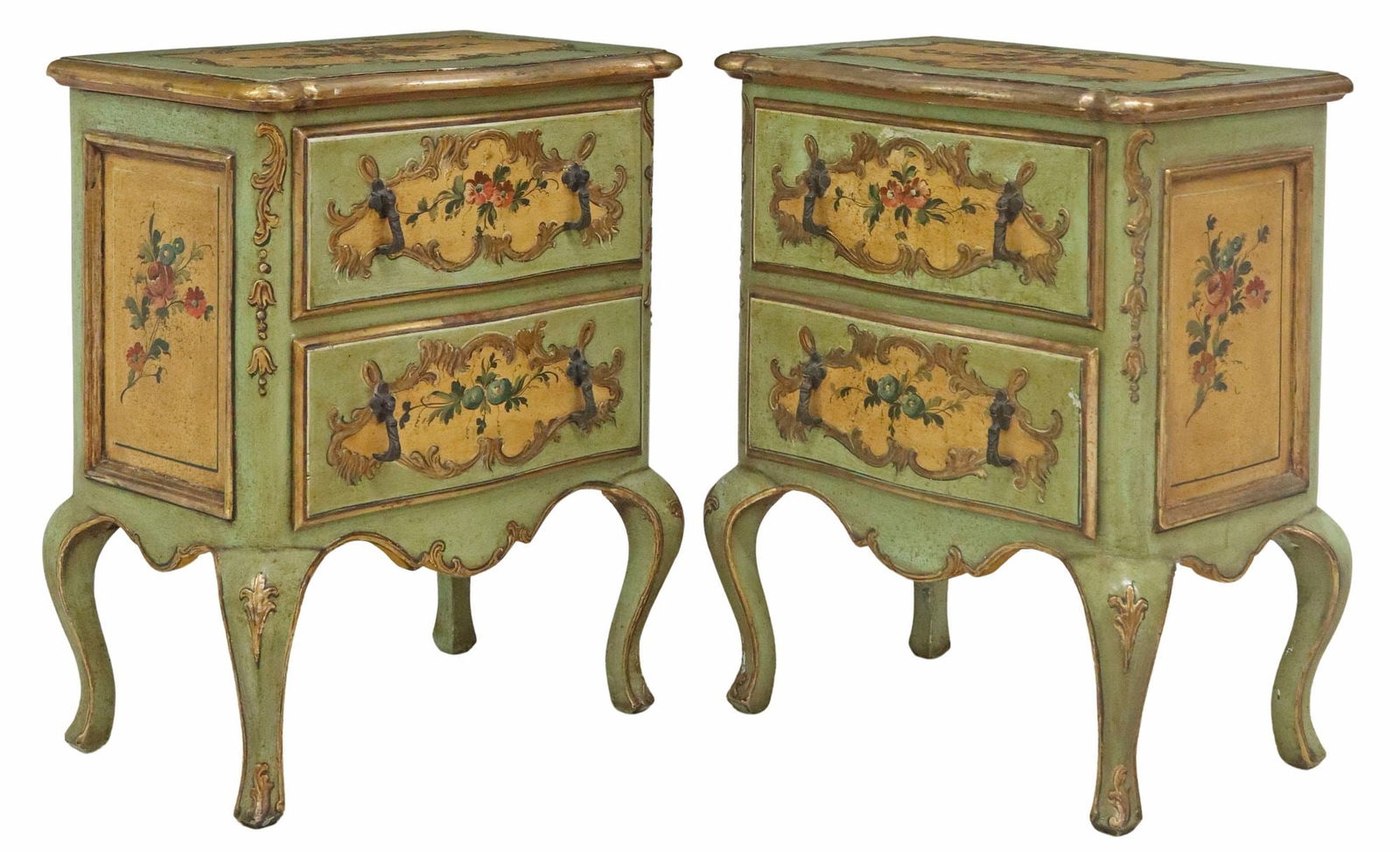 (2) VENETIAN LOUIS XV STYLE PAINT-DECORATED BEDSIDE CABINETS (1 of 5)