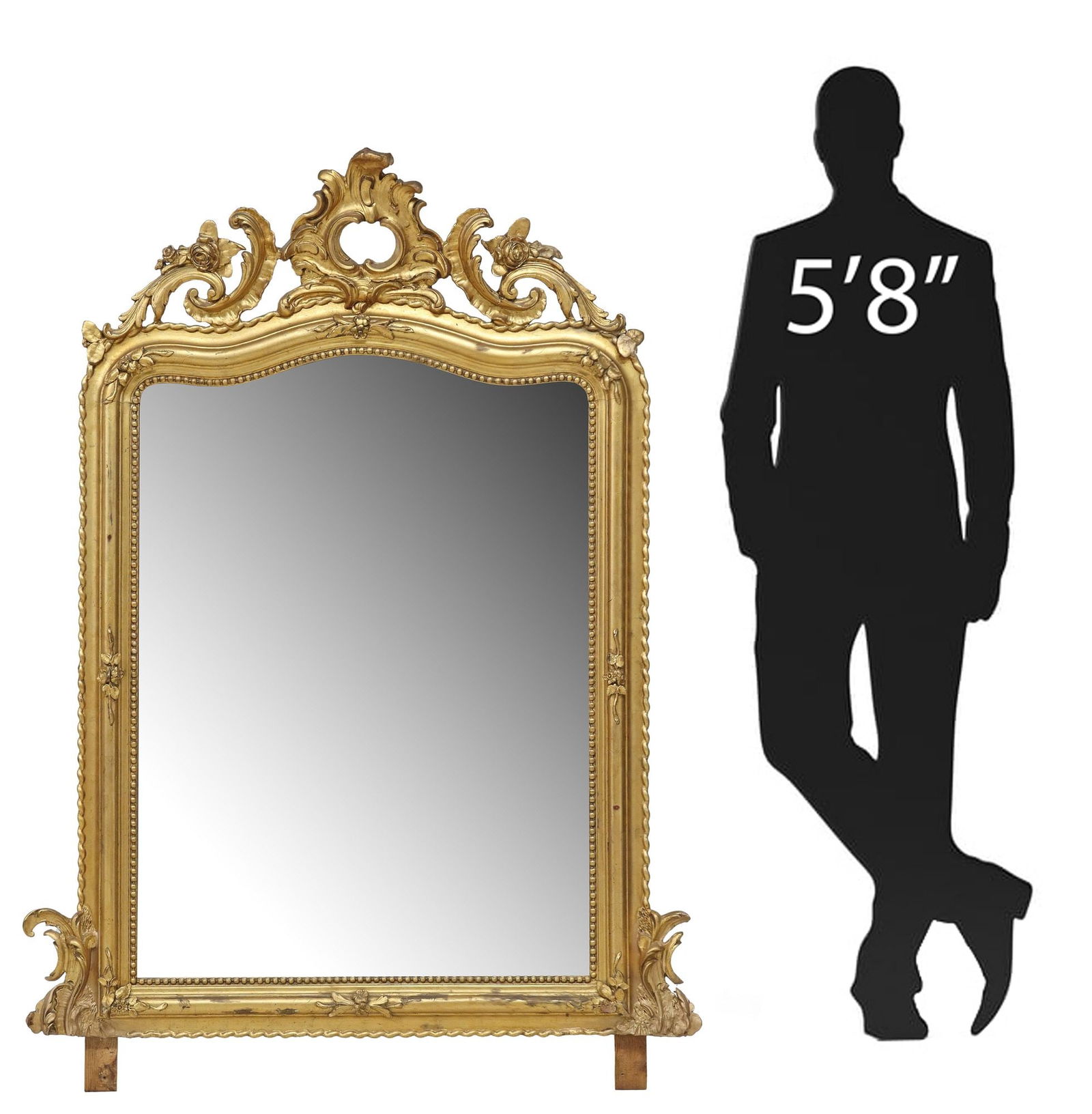 FRENCH LOUIS XV STYLE GILT ROCAILLE MIRROR, 63" X 48" (1 of 5)