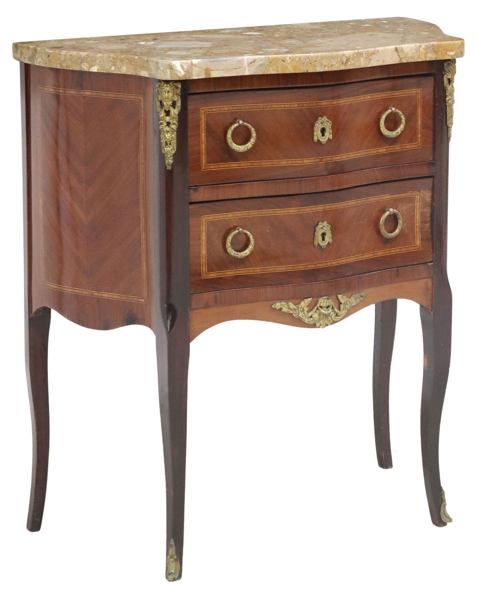 FRENCH LOUIS XV STYLE MARBLE-TOP INLAID PETITE COMMODE (1 of 5)