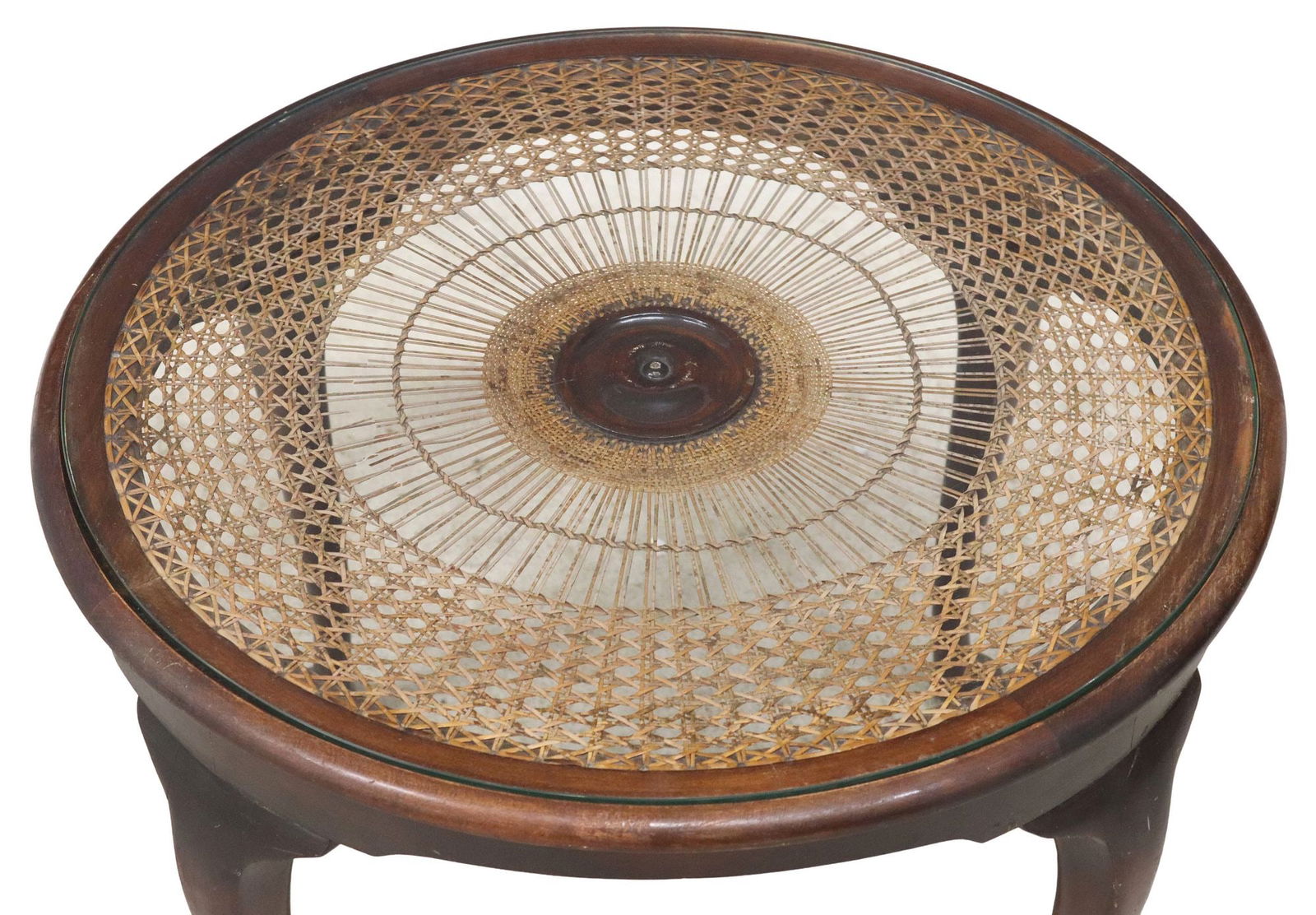 FRENCH CARVED & CANED GLASS-TOP COFFEE TABLE (1 of 4)